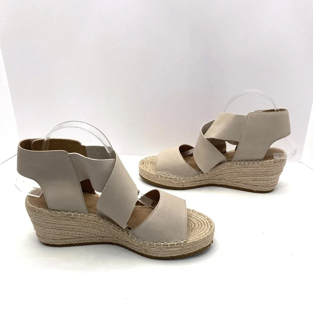 Eileen Fisher Leather Espadrille 'Willow' Wedge Heel Sandals Womens 10 Beige